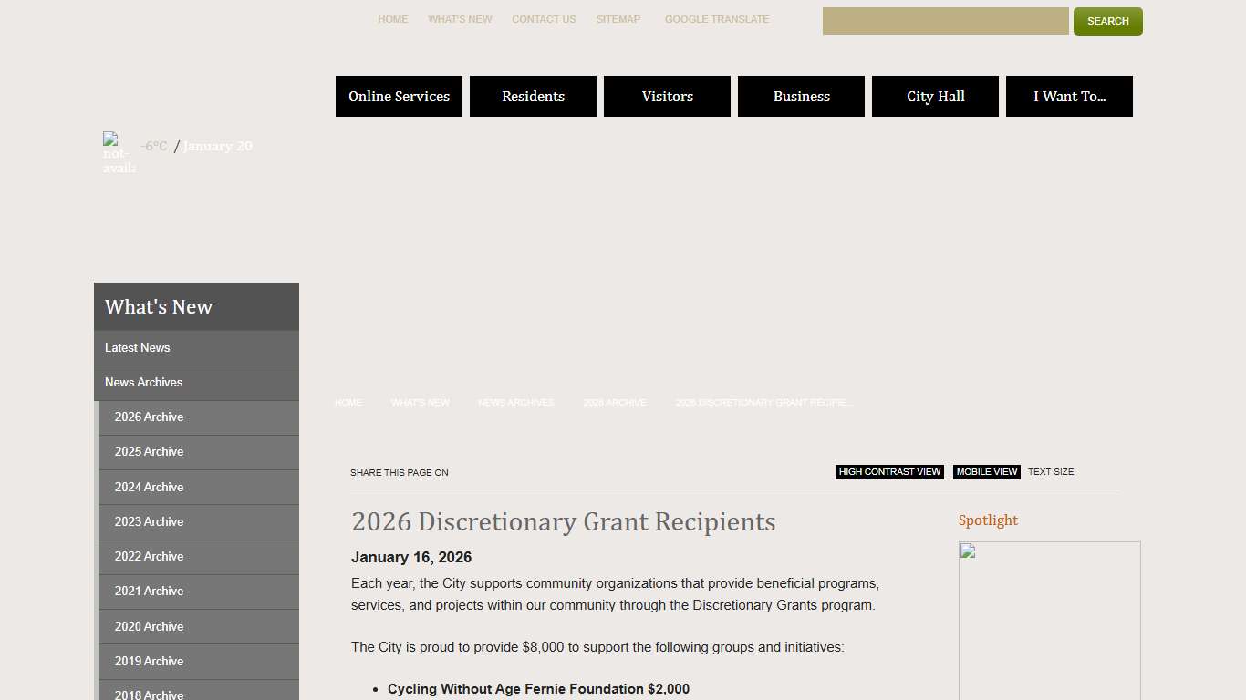 City of Fernie | 2026 Discretionary Grant Recipients